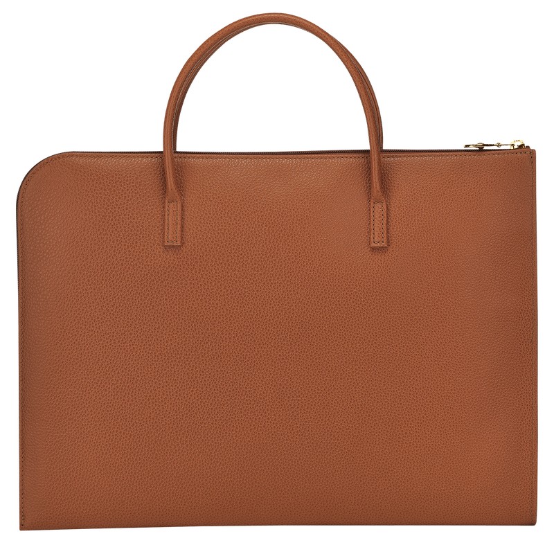 Longchamp Le Foulonné S Briefcase - Leather Caramel | 5840-QXFPW