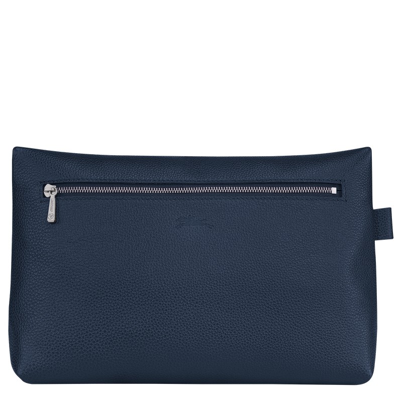 Longchamp Le Foulonné Toiletry case - Leather Lacivert | 0647-AHXFY