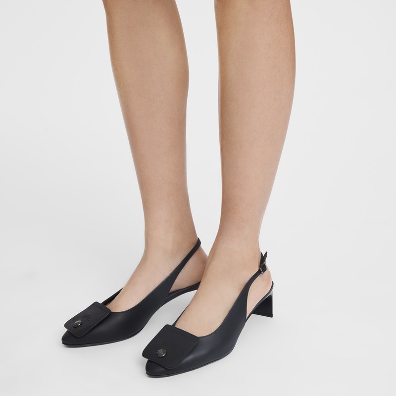 Longchamp Le Pliage Xtra Slingback pumps - Leather Siyah | 5379-YJKAH