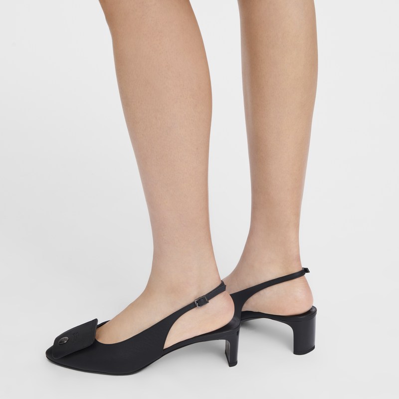 Longchamp Le Pliage Xtra Slingback pumps - Leather Siyah | 5379-YJKAH