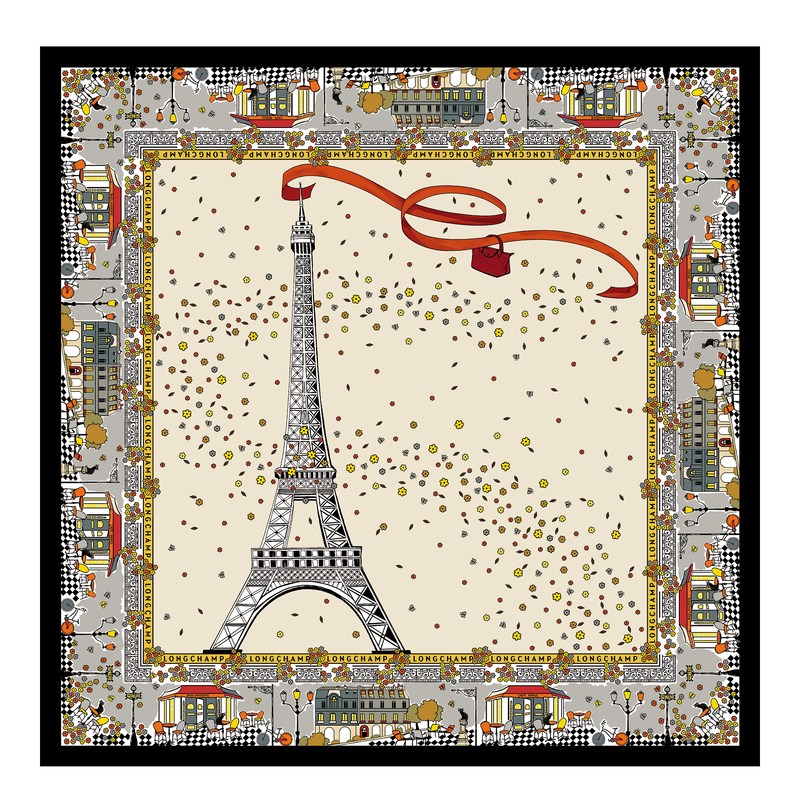 Longchamp Le Pliage in Paris Silk scarf - Silk Ecru | 1260-EDLHA