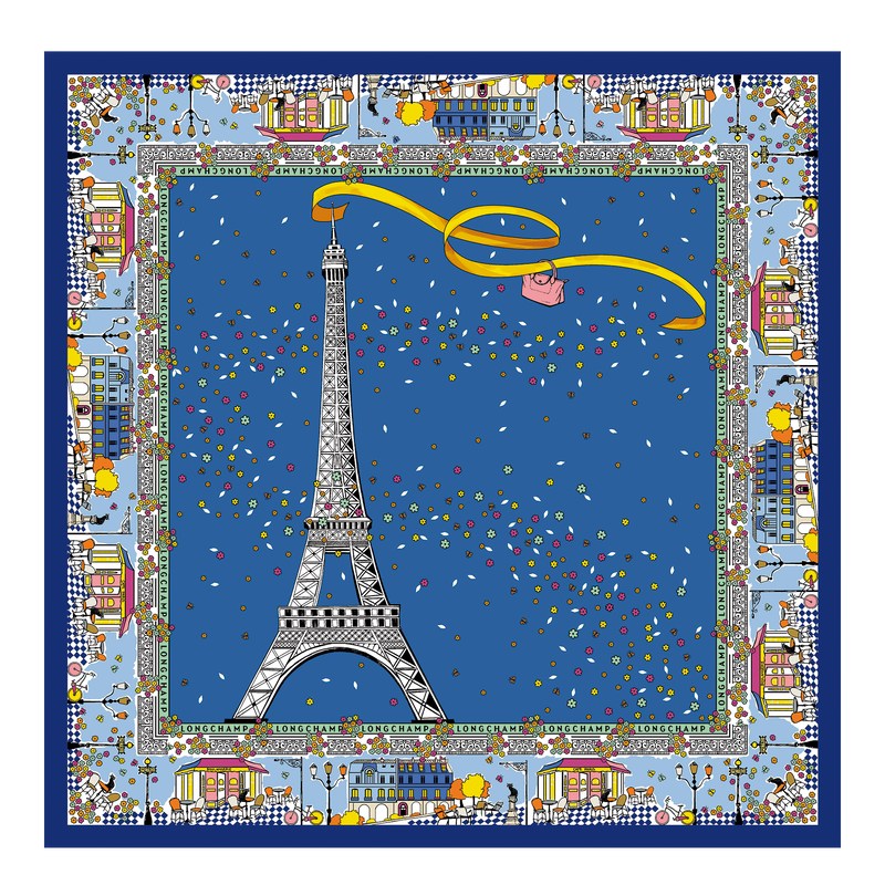 Longchamp Le Pliage in Paris Silk scarf - Silk Cornflower | 1936-DIXUR