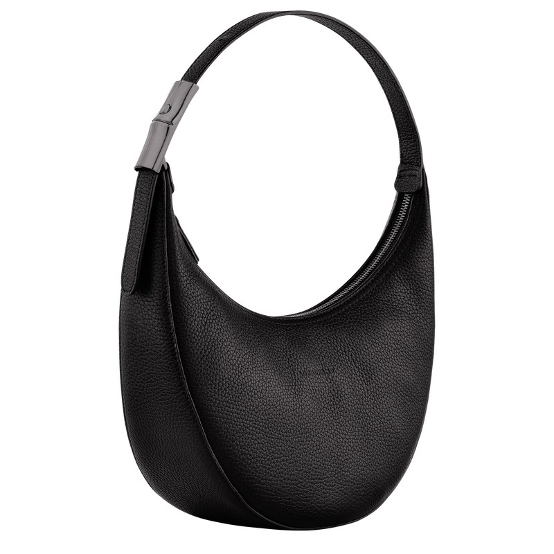 Longchamp Le Roseau Essential M Hobo bag - Leather Siyah | 1523-TEHRN