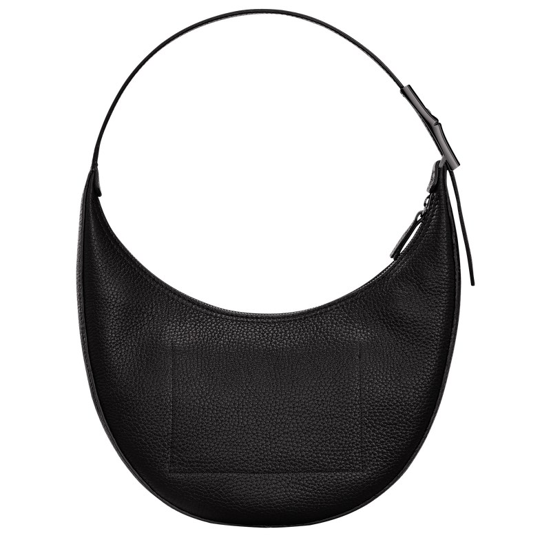 Longchamp Le Roseau Essential M Hobo bag - Leather Siyah | 1523-TEHRN