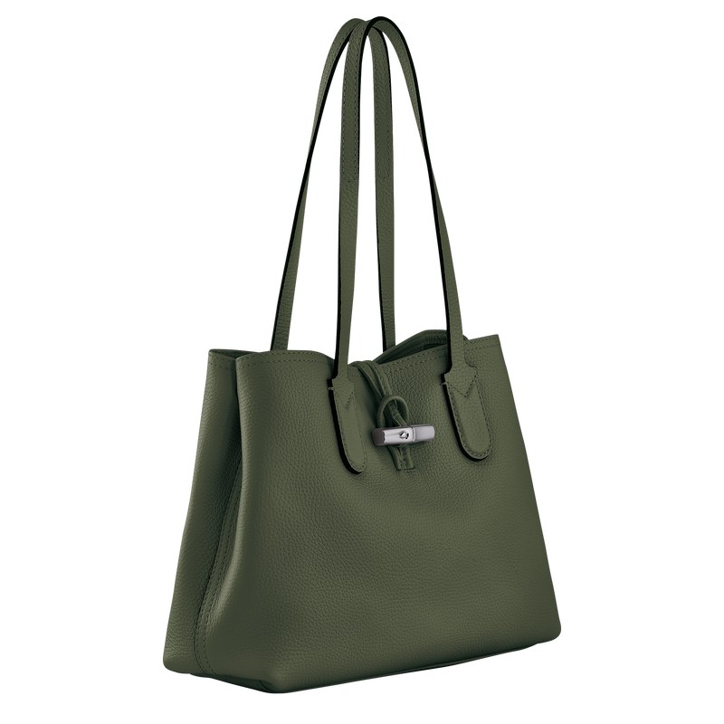 Longchamp Le Roseau Essential M Tote bag - Leather Haki | 6301-FUCMP