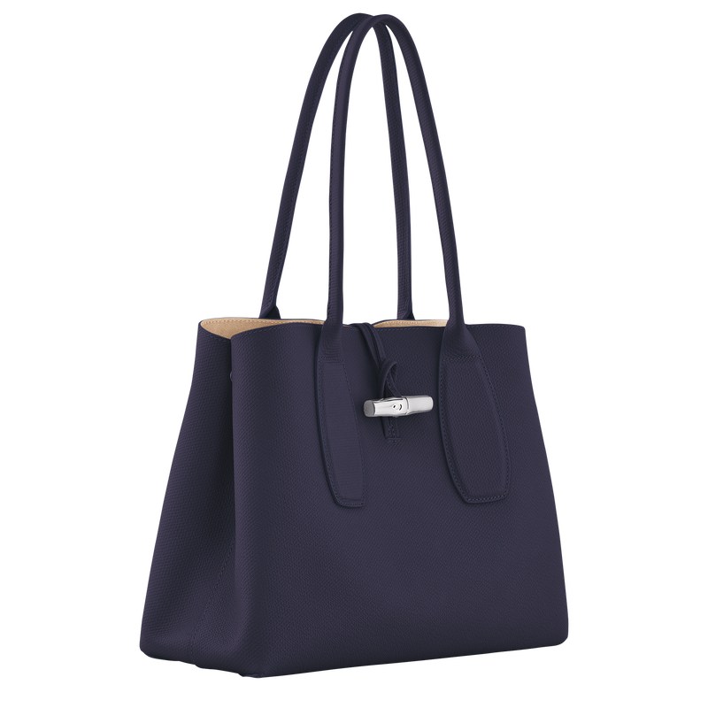 Longchamp Le Roseau L Tote bag - Leather Bilberry | 6937-RCFES