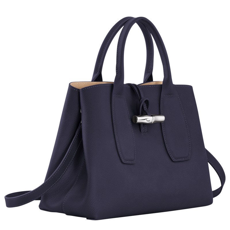 Longchamp Le Roseau M Handbag - Leather Bilberry | 8412-LUOMZ