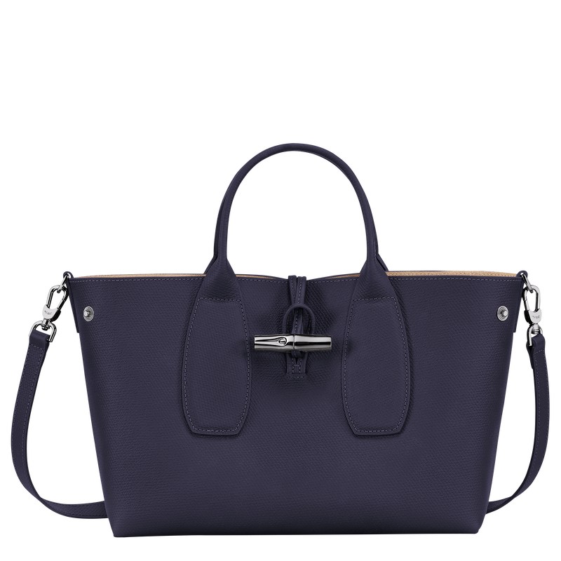 Longchamp Le Roseau M Handbag - Leather Bilberry | 8412-LUOMZ