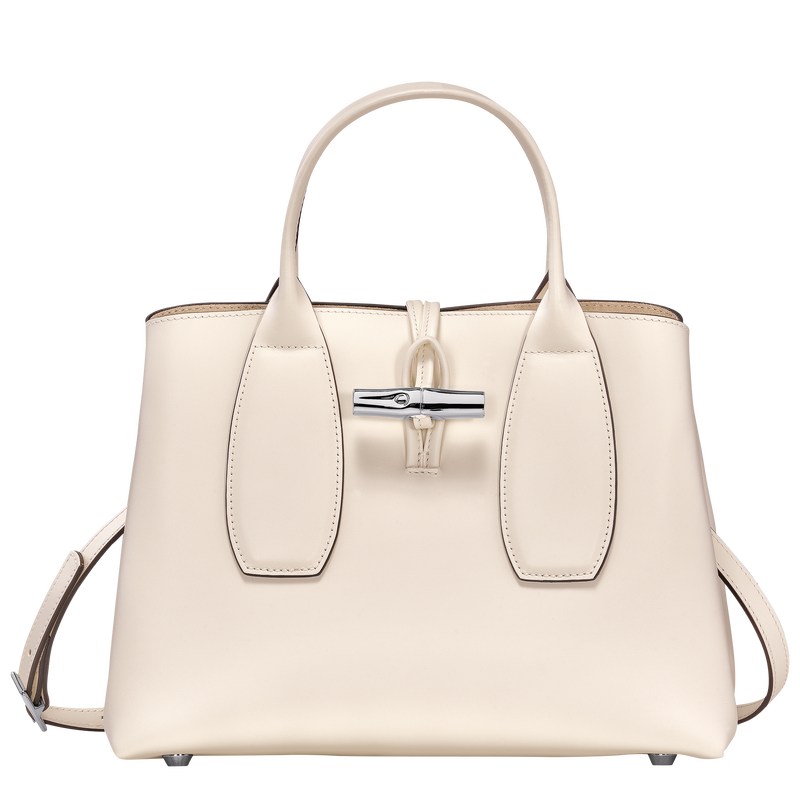 Longchamp Le Roseau M Handbag - Leather Ecru | 4706-VWKJT