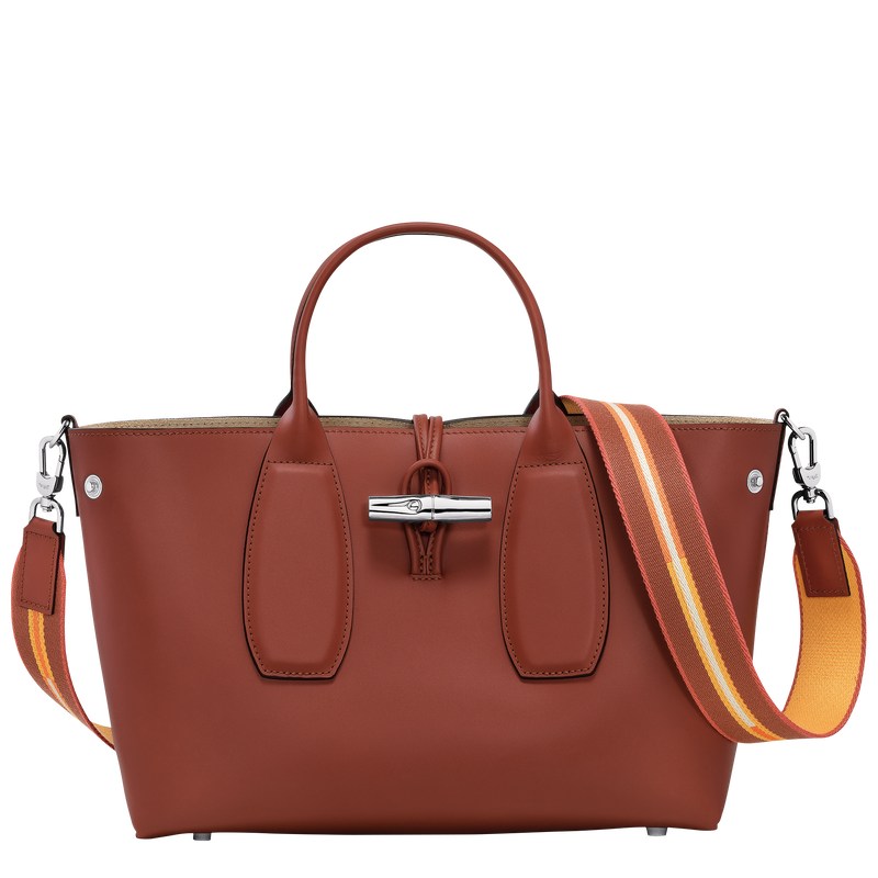 Longchamp Le Roseau M Handbag - Leather Mahogany | 2346-ZOCKW