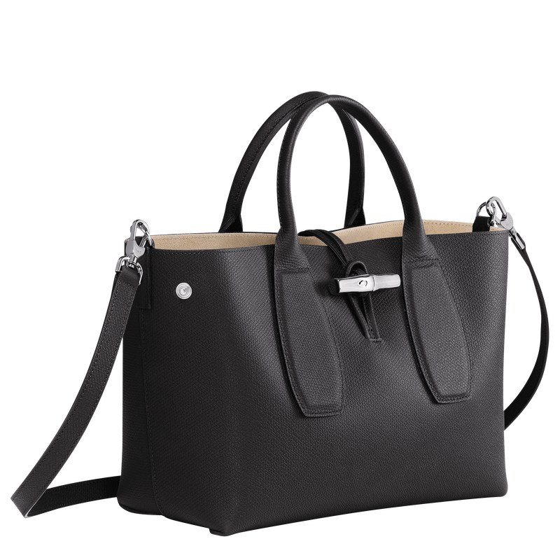 Longchamp Le Roseau M Handbag - Leather Siyah | 4230-JBMUX