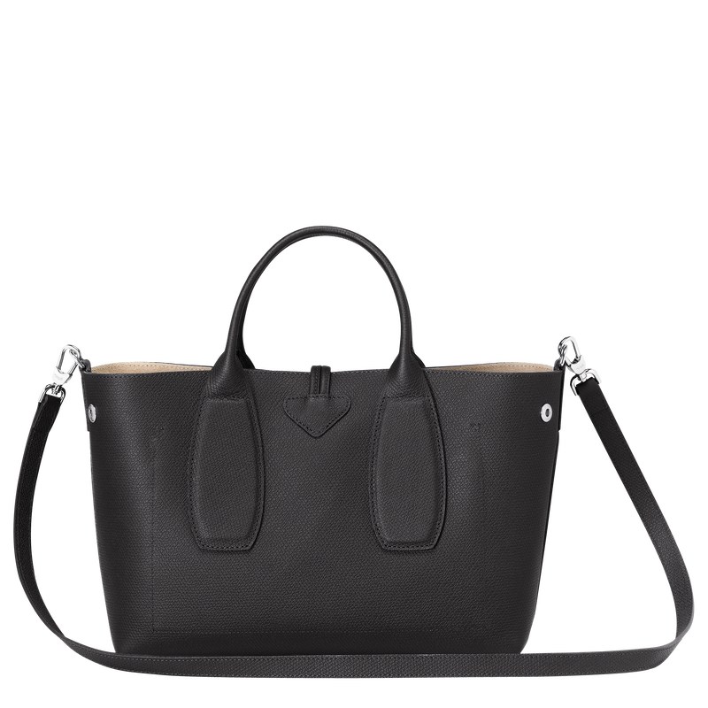 Longchamp Le Roseau M Handbag - Leather Siyah | 4230-JBMUX