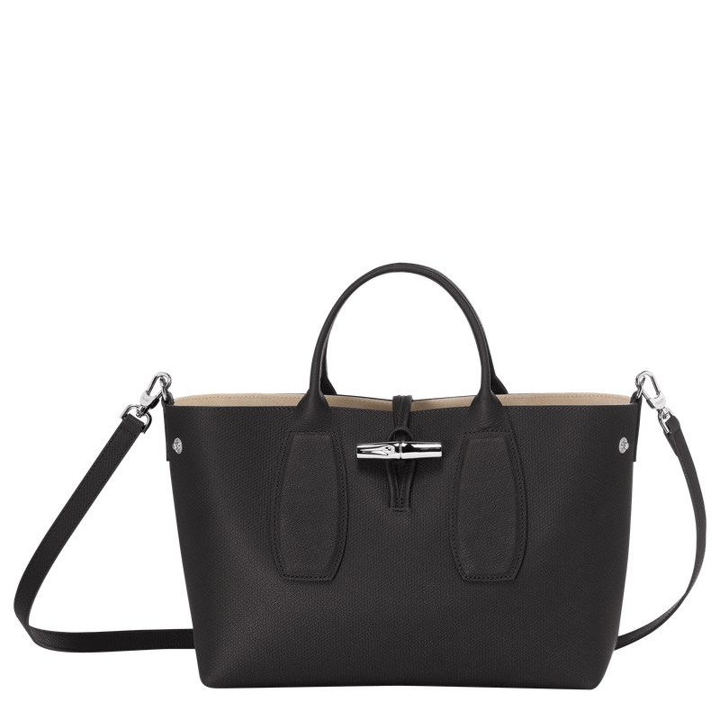 Longchamp Le Roseau M Handbag - Leather Siyah | 4230-JBMUX