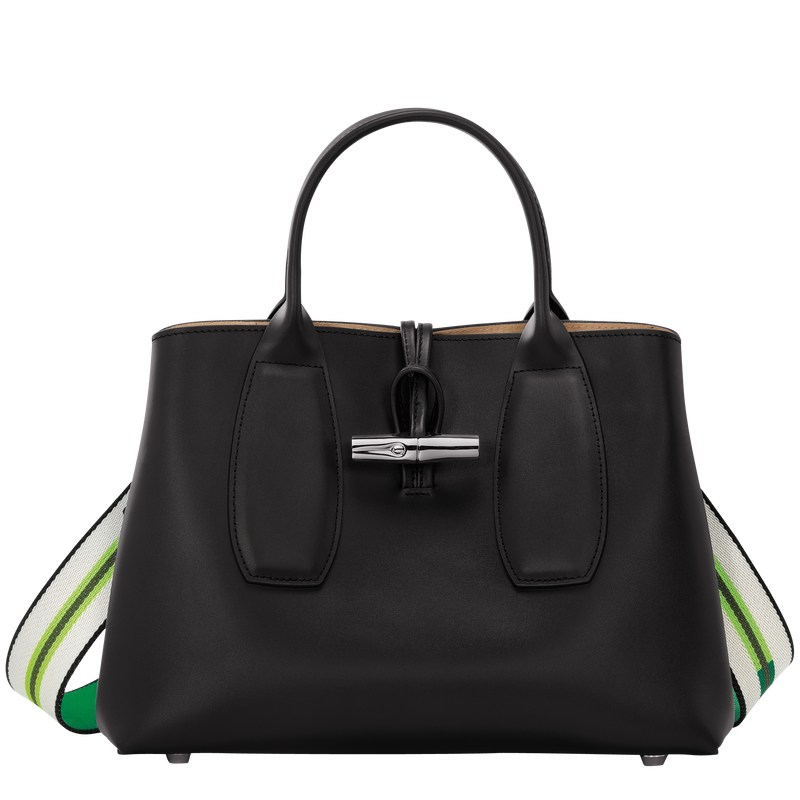 Longchamp Le Roseau M Handbag - Leather Siyah | 9570-WTLEU