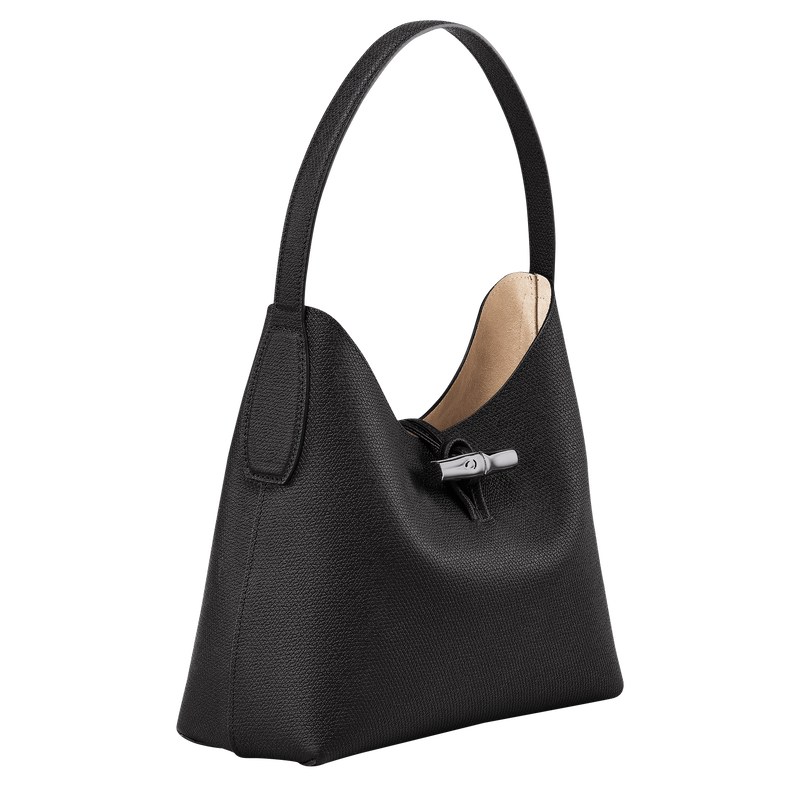 Longchamp Le Roseau M Hobo bag - Leather Siyah | 3259-RWKUH