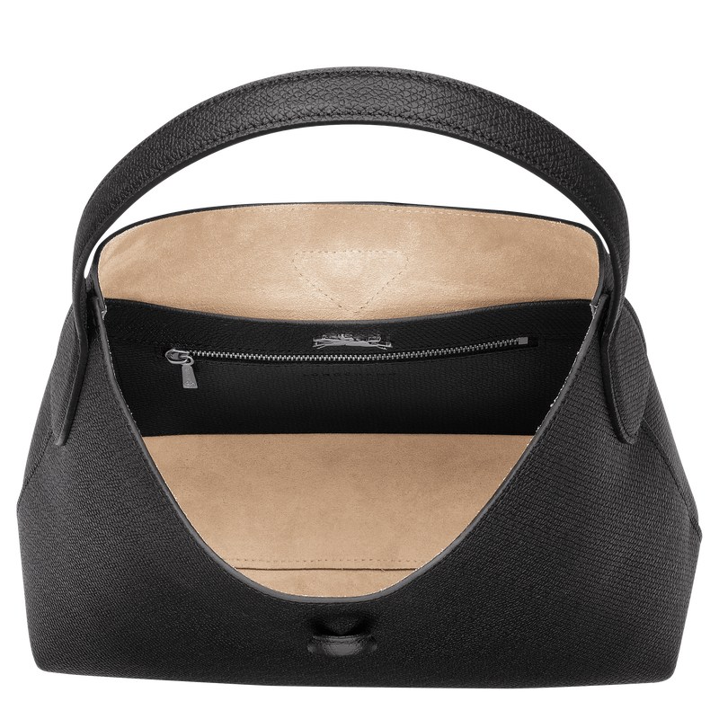 Longchamp Le Roseau M Hobo bag - Leather Siyah | 3259-RWKUH