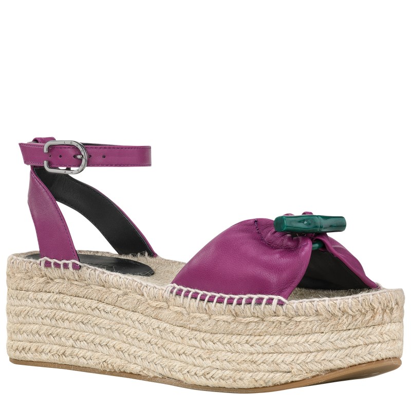 Longchamp Le Roseau Wedge espadrilles - Leather Violet | 1365-UQGFA