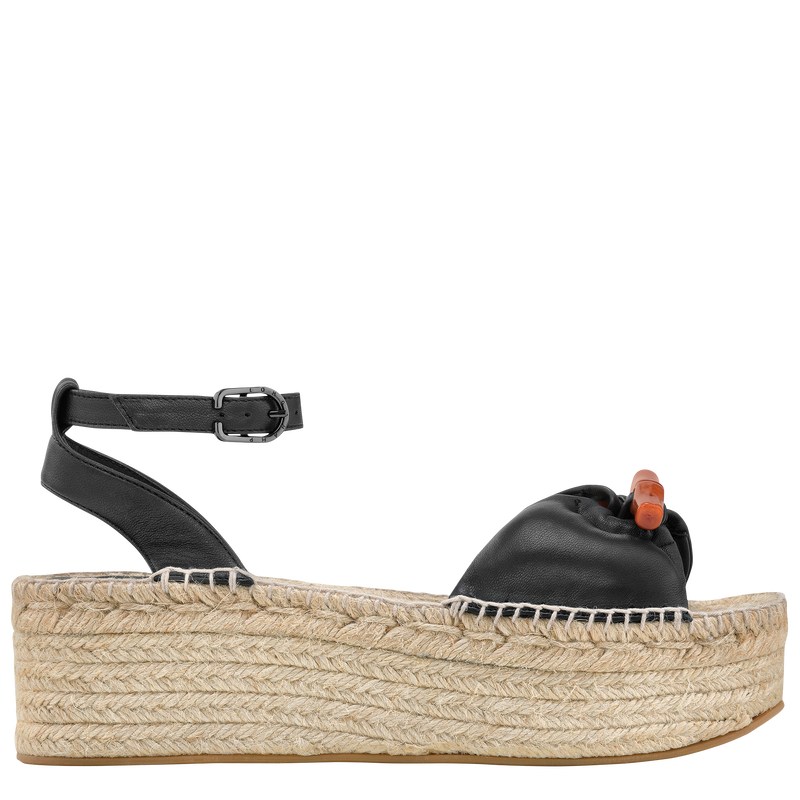 Longchamp Le Roseau Wedge espadrilles - Leather Siyah | 7369-RYDGQ