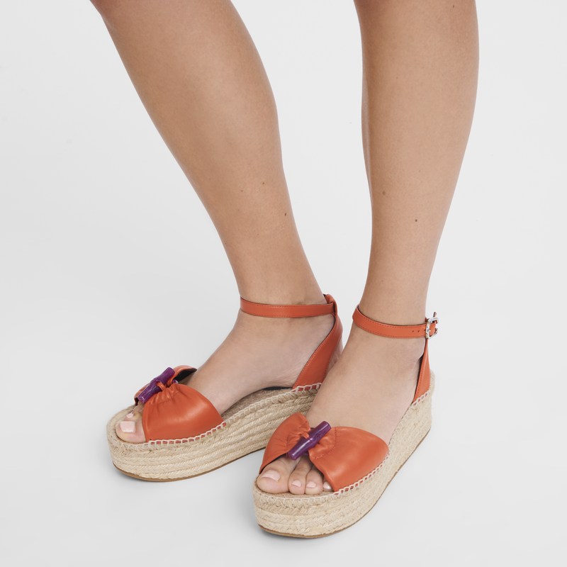 Longchamp Le Roseau Wedge espadrilles - Leather Sienna | 1768-YIWOX