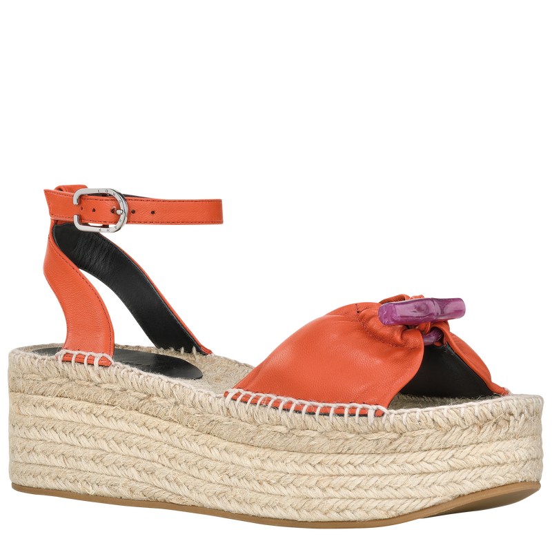 Longchamp Le Roseau Wedge espadrilles - Leather Sienna | 1768-YIWOX