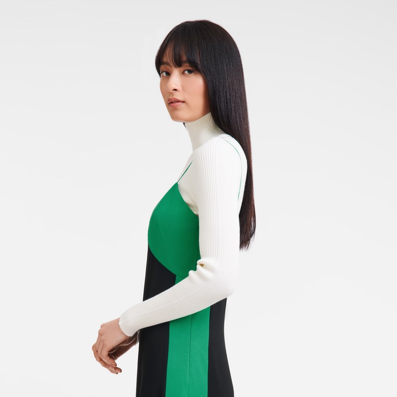 Longchamp Long dress - Crepe de Chine Green/Black | 8425-TSHIQ