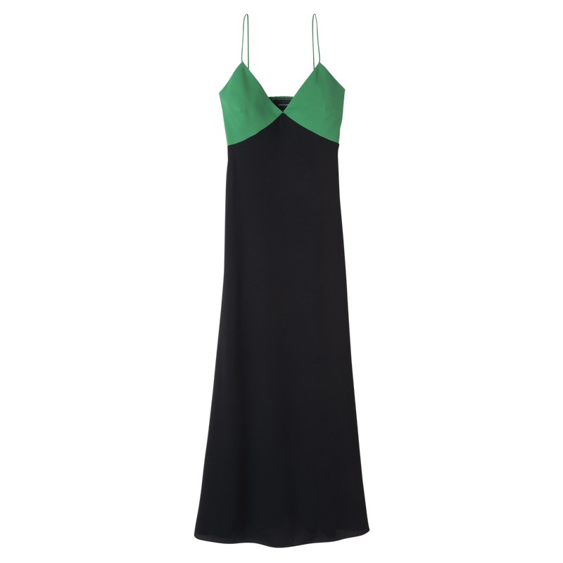 Longchamp Long dress - Crepe de Chine Green/Black | 8425-TSHIQ