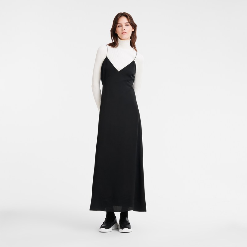 Longchamp Long dress - Crepe de Chine Siyah | 4302-GMAIH