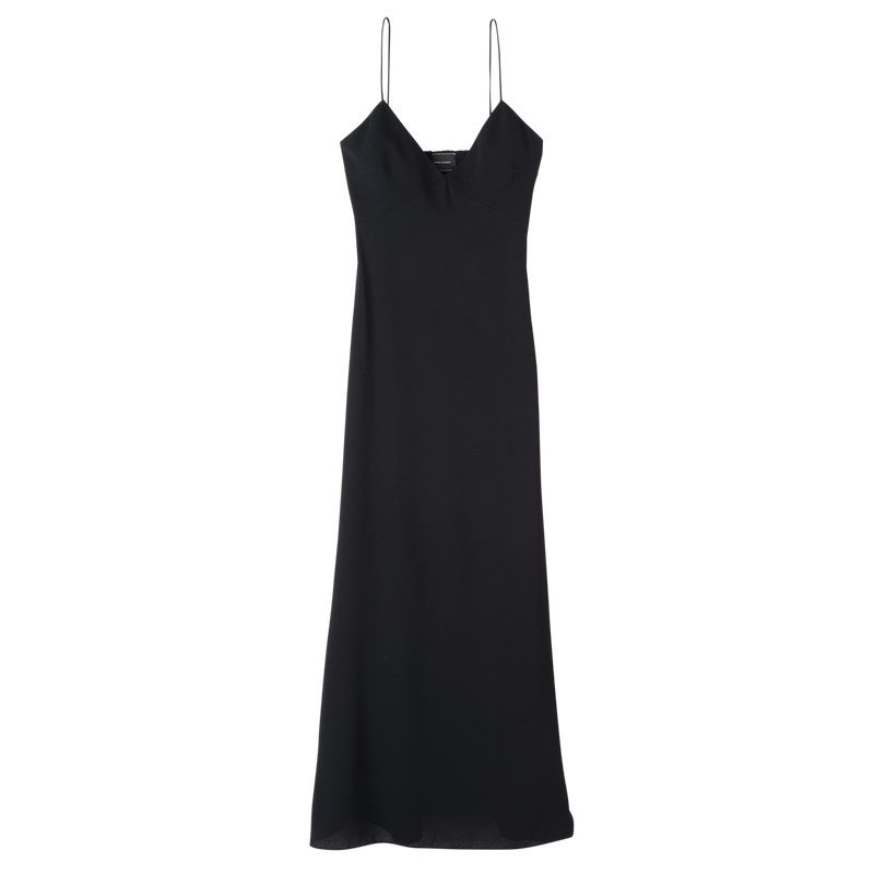 Longchamp Long dress - Crepe de Chine Siyah | 4302-GMAIH