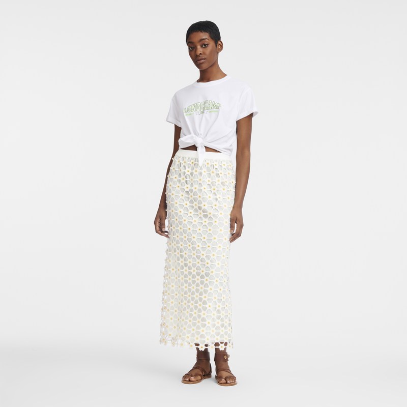 Longchamp Long skirt - Macramé Beyaz | 6915-DZTMW