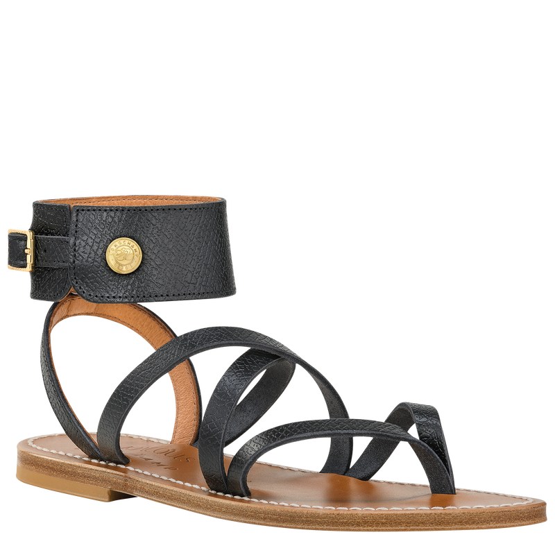 Longchamp Longchamp x K.Jacques Sandals - Leather Siyah | 4325-PVBSW