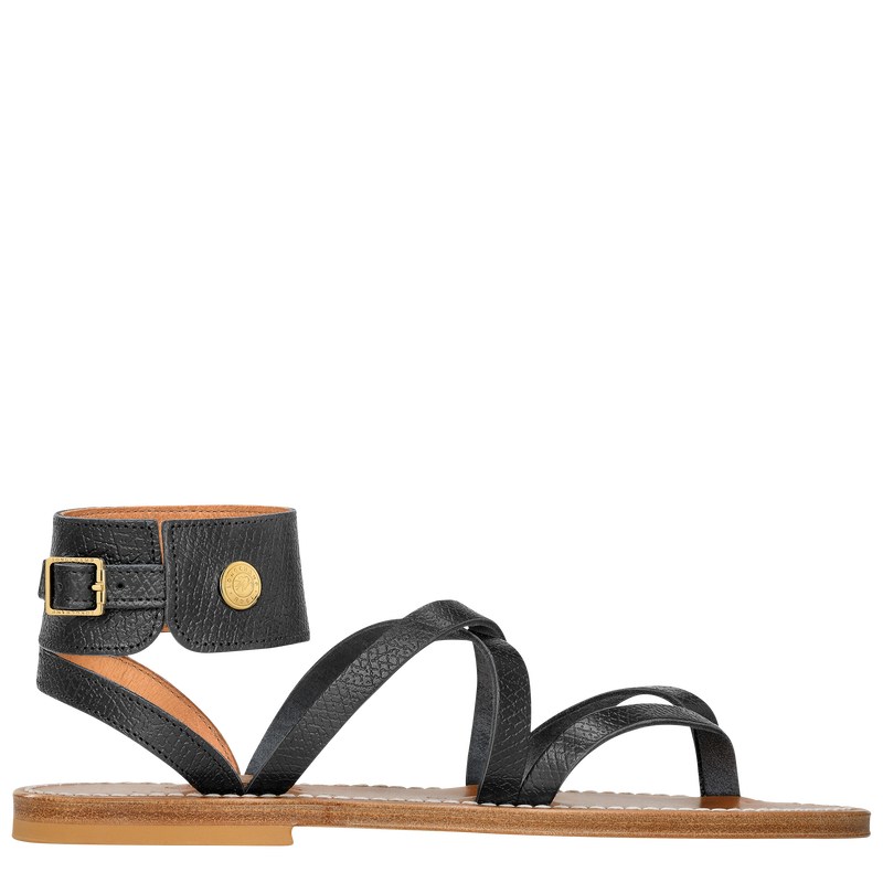 Longchamp Longchamp x K.Jacques Sandals - Leather Siyah | 4325-PVBSW