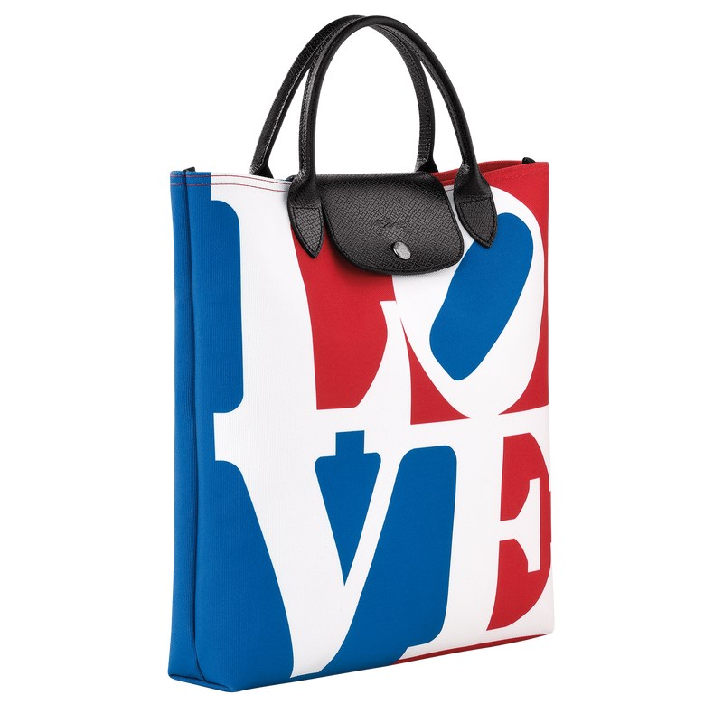 Longchamp Longchamp x Robert Indiana L Handbag - Canvas Beyaz | 5736-ZREWL