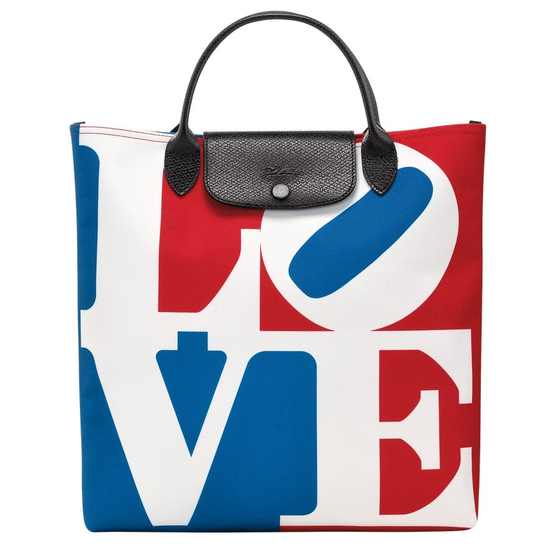 Longchamp Longchamp x Robert Indiana L Handbag - Canvas Beyaz | 5736-ZREWL