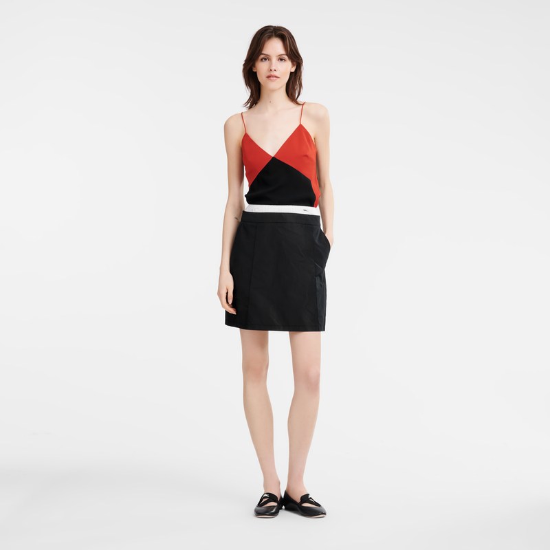 Longchamp Short skirt with belt patch - Technical taffeta Siyah | 2904-RWCYO