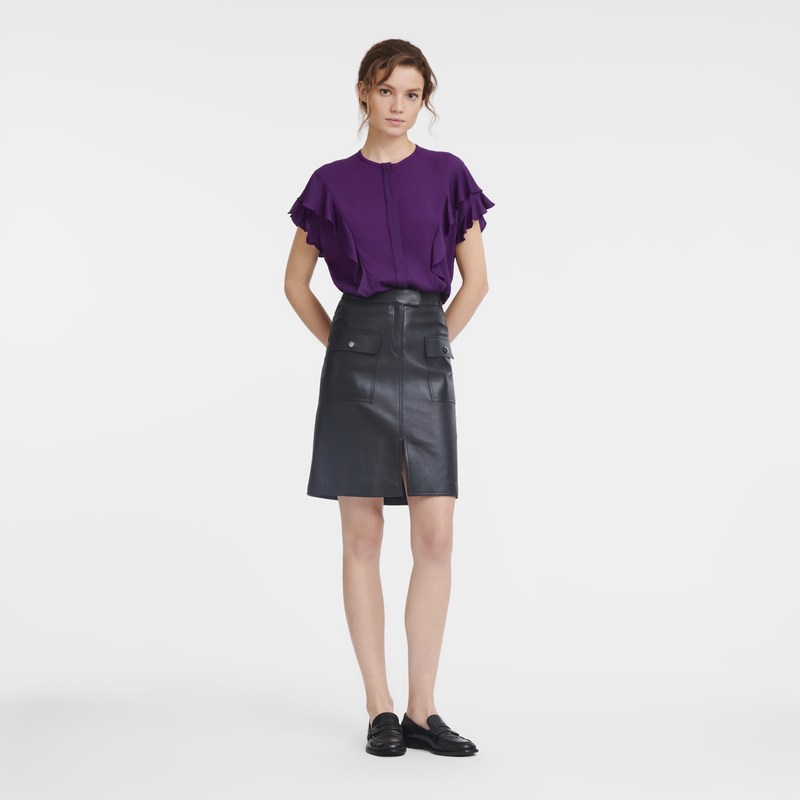 Longchamp Skirt - Lambskin Siyah | 5683-XLNYR