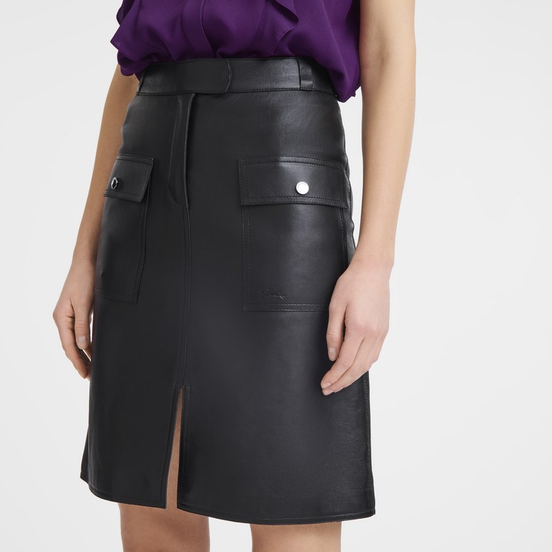 Longchamp Skirt - Lambskin Siyah | 5683-XLNYR