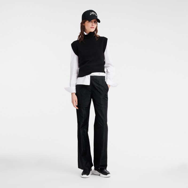 Longchamp Straight pants with patch - Technical taffeta Siyah | 3496-BKRIQ