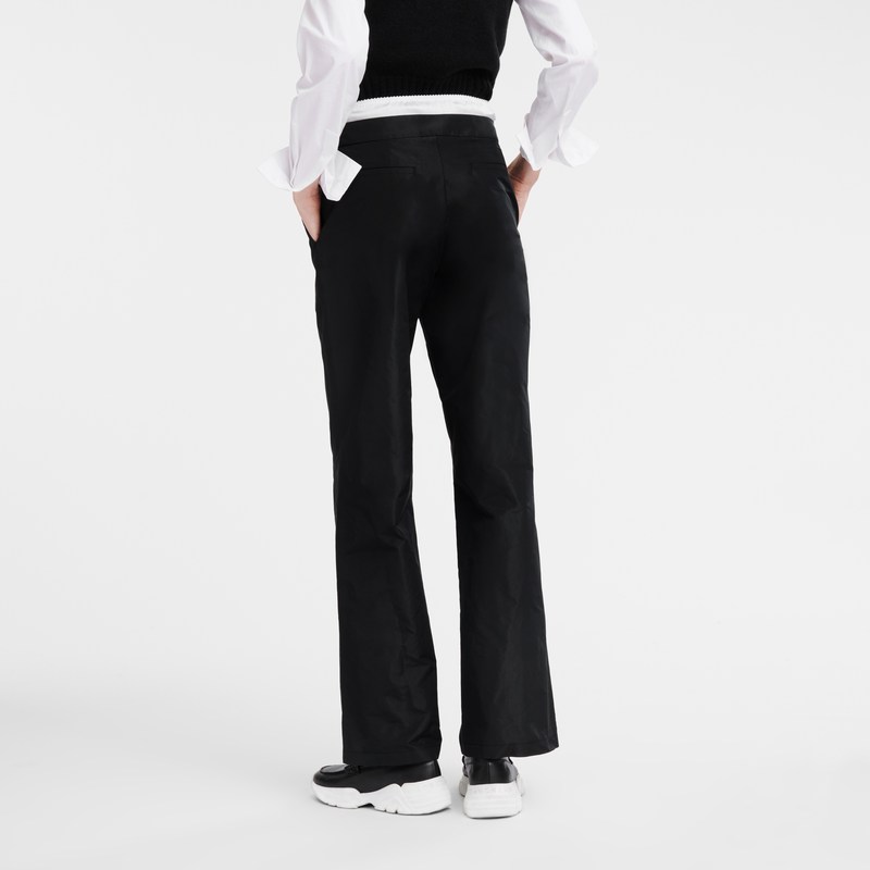 Longchamp Straight pants with patch - Technical taffeta Siyah | 3496-BKRIQ