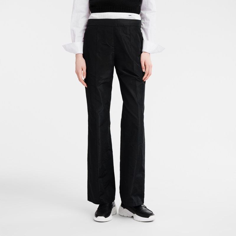 Longchamp Straight pants with patch - Technical taffeta Siyah | 3496-BKRIQ