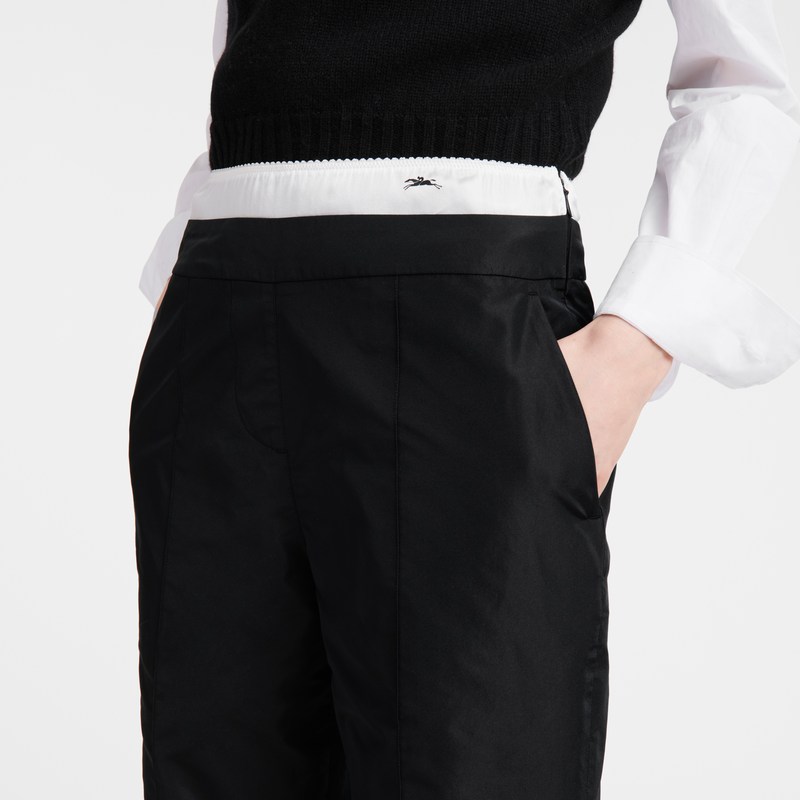 Longchamp Straight pants with patch - Technical taffeta Siyah | 3496-BKRIQ