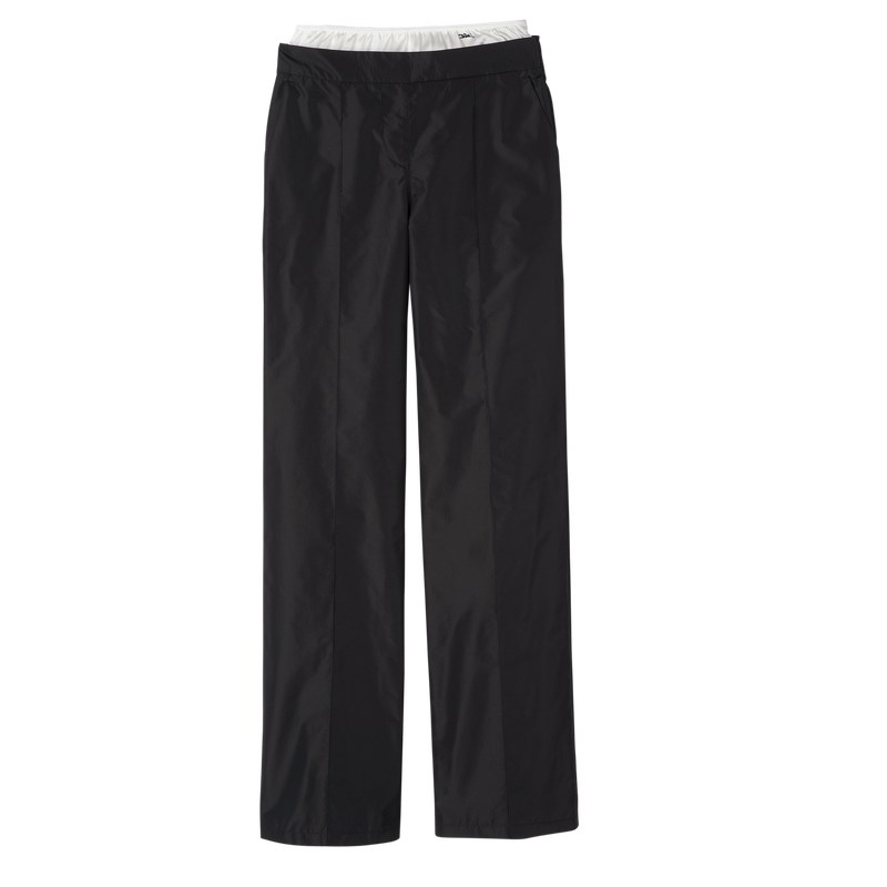 Longchamp Straight pants with patch - Technical taffeta Siyah | 3496-BKRIQ