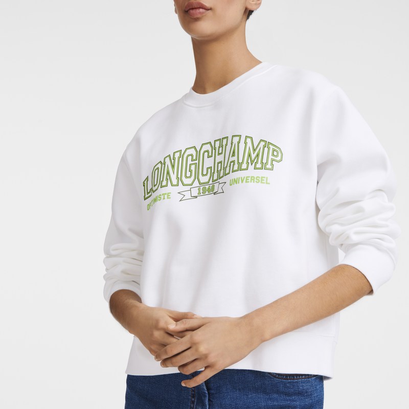 Longchamp Sweatshirt - Jersey Beyaz | 6390-CHMIQ