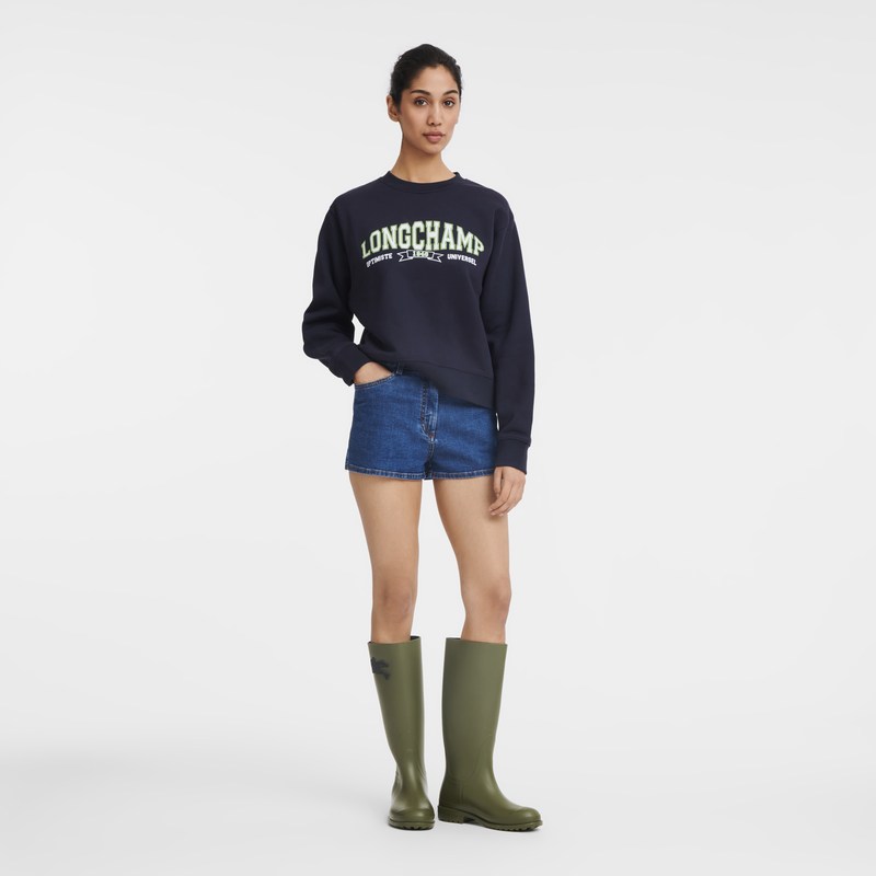 Longchamp Sweatshirt - Jersey Lacivert | 3765-SQNZJ