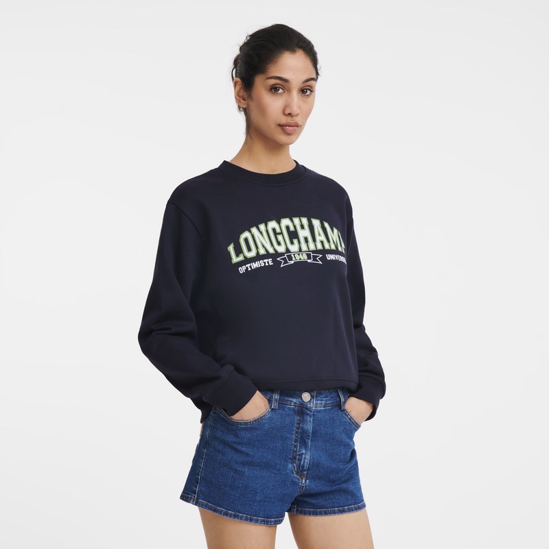 Longchamp Sweatshirt - Jersey Lacivert | 3765-SQNZJ