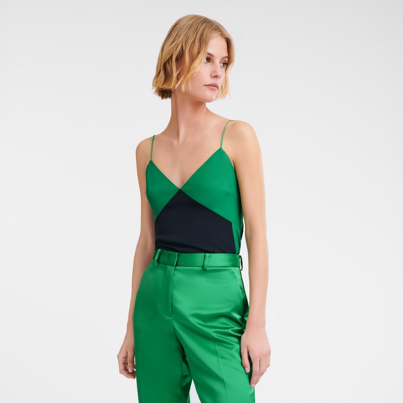 Longchamp Thin strap top - Crepe de Chine Green/Black | 0421-CILJZ