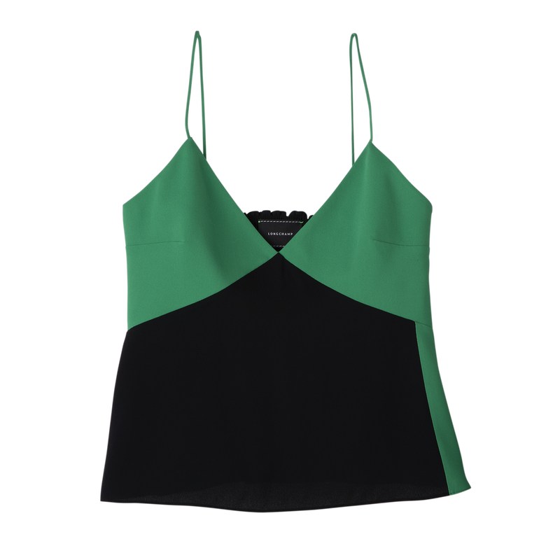 Longchamp Thin strap top - Crepe de Chine Green/Black | 0421-CILJZ