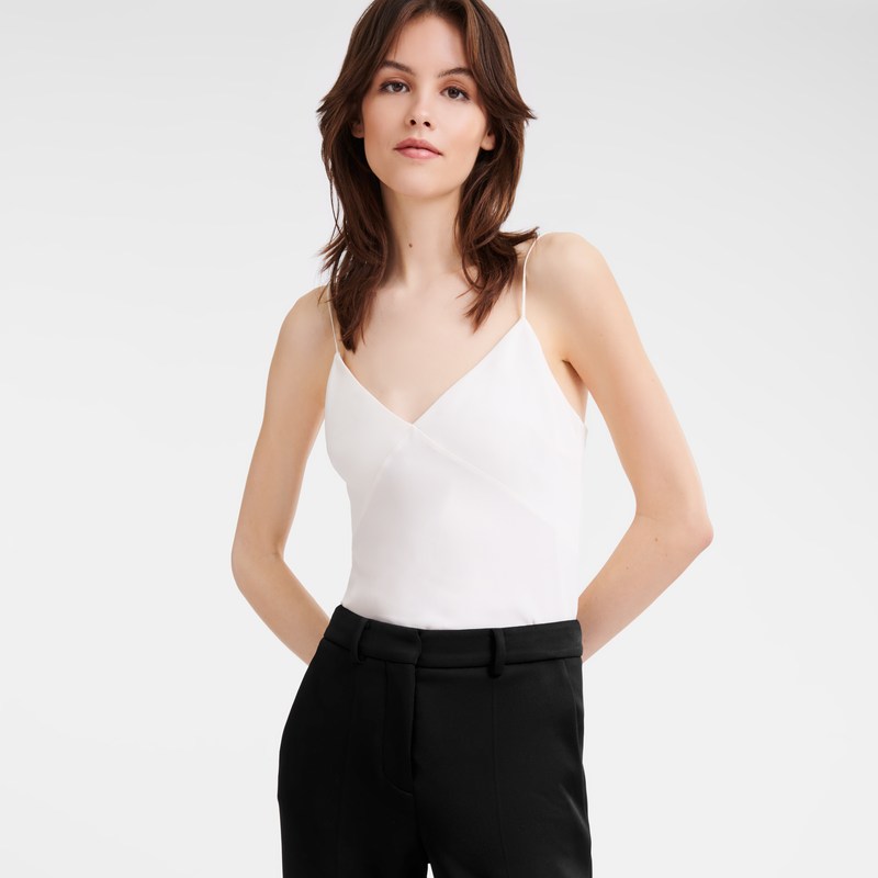 Longchamp Thin strap top - Crepe de Chine Ecru | 8097-OXJGE