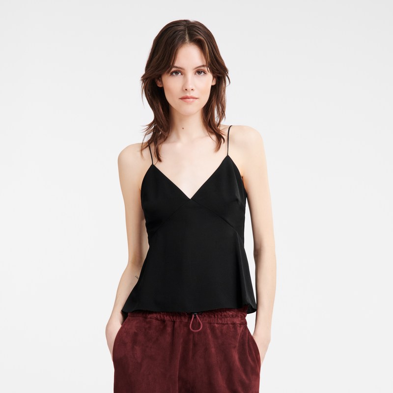 Longchamp Thin strap top - Crepe de Chine Siyah | 2675-RMVJE