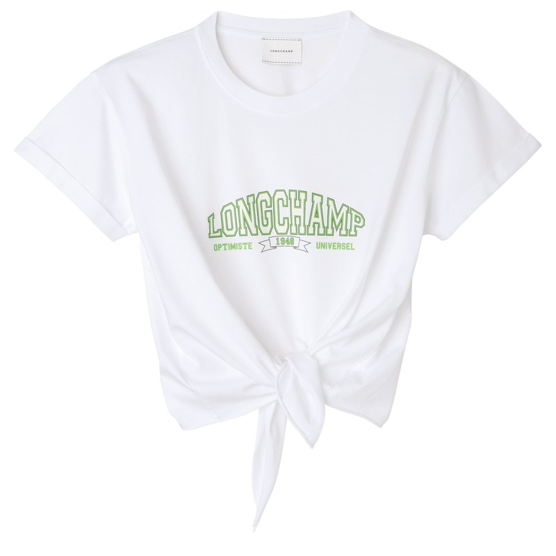 Longchamp Tied T-shirt - Jersey Beyaz | 9581-CSIXR