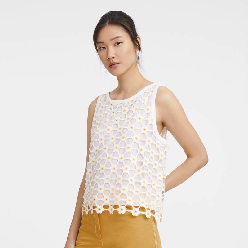 Longchamp Top - Macramé Beyaz | 3968-EQXKZ